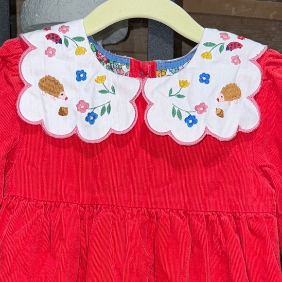 Mini Boden corduroy dress embroidered collar scalloped long sleeve toddler girl - Picture 2 of 7